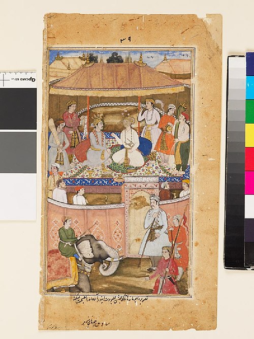 Krishna, in the guise of Indra, advises a king, 1598, Manohar Das