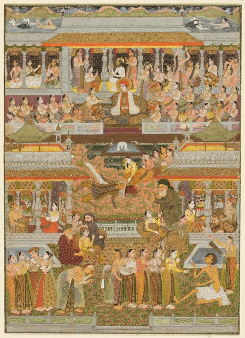 Lovers and beloveds: A composite of scenes from Persian, Urdu, and Sanskrit literature, 1735, Chitarman  II