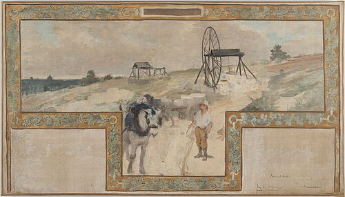 Esquisse pour la salle des mariages de la mairie d'Arcueil-Cachan : Travail en carrière, 1888, Auguste François-Marie Gorguet