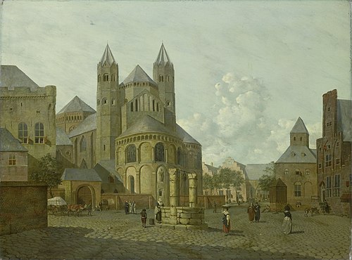 Imaginary Cityscape with Romanesque Church, 1793, Johannes Huibert Prins