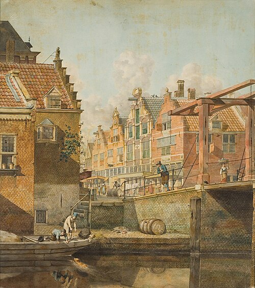 Stadsgezicht met ophaalbrug, , Johannes Huibert Prins