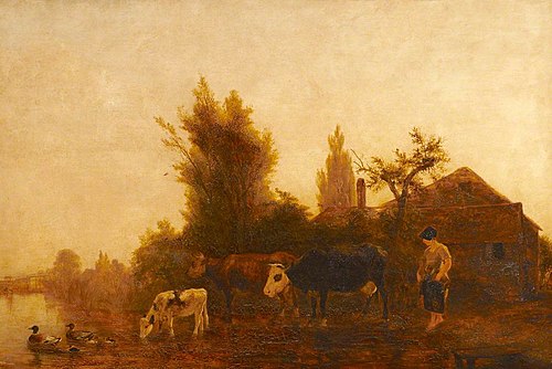 River Scene, Cows and Cowgirl, 1813, James M. Burnet