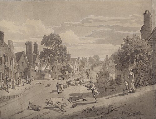High Street at Bushey, Hertfordshire, 1812, Henry Monro