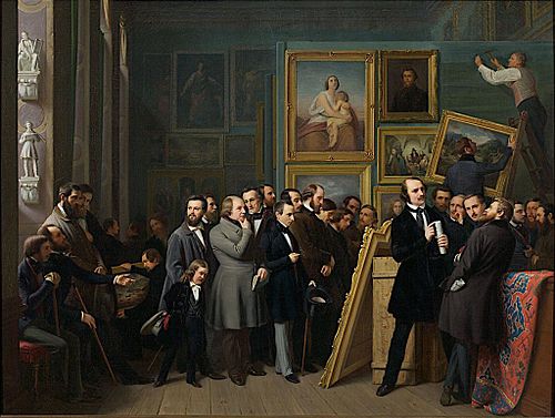 Düsseldorf artists in the picture gallery of the Kunstakademie, 1850, Friedrich Boser