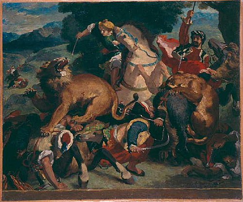 copie d'après 'La chasse aux lions' de Delacroix, 1865, Odilon Redon