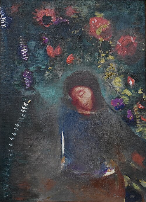 Visage et fleurs, 1893, Odilon Redon