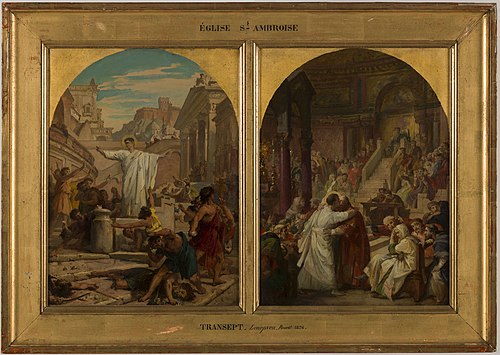 Esquisse pour l'église Saint-Ambroise : saint Augustin faisant cesser un usage barbare selon lequel , 1872, Jules-Eugène Lenepveu