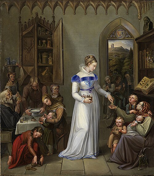 Markgräfin Anna von Baden-Durlach verteilt Almosen an Arme und Kranke, 1823, Sophie Reinhard