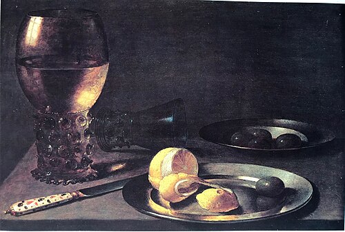 Still life with roemer, lemon and knife, 1628, Franchoys Elout