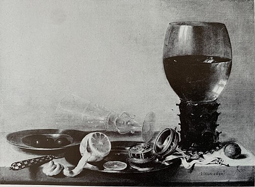 Still life with roemer, watch, lemon, and overturned wine glass, 1630, Franchoys Elout