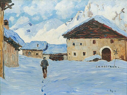 Verschneites Dorf in den Alpen, 1910, Carl Arp