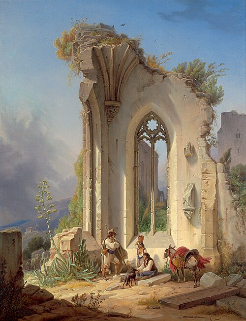 Abbaye en ruine dans la campagne de Valence, 1838, Wilhelm Gail