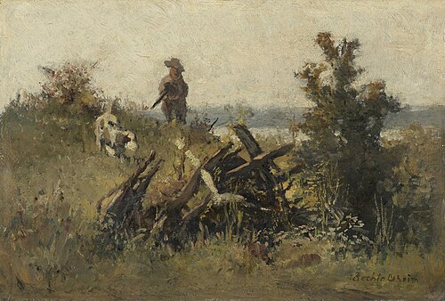 Landscape with hunter and dog, , Gustav Bechtolsheim