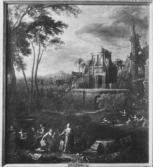 Landschaft mit dem Gleichnis von den klugen und törichten Jungfrauen, 1721, Jan Joost van Cossiau