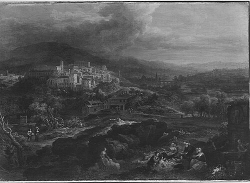 Ideallandschaft mit phantastischer Stadt, 1729, Jan Joost van Cossiau