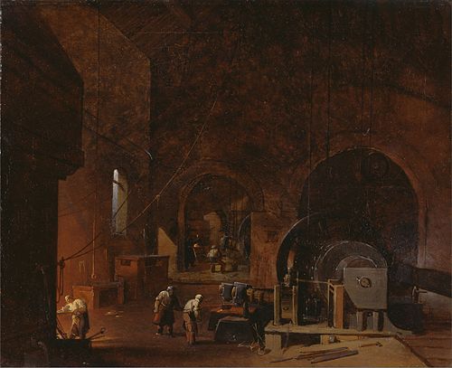 Interior of an ironwork, 1850, Godfrey Sykes