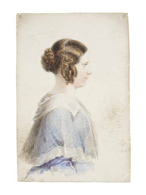 Portrait d’une jeune femme de profil (ancêtre von Feder), 1843, Ferdinand Karl Theodor Christoph Peter Lütgendorff