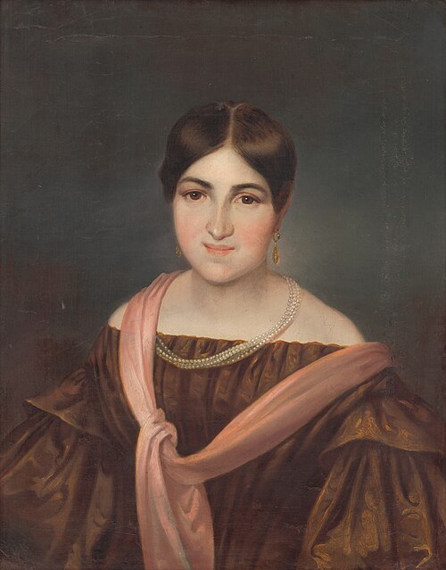 Dáma v atlasových šatách s perlovým náhrdelníkom, 1834, Ferdinand Karl Theodor Christoph Peter Lütgendorff