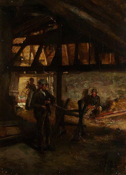 Interior of a Barn, Making Straw Ropes, 1880, James Lawton Wingate