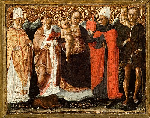 Vierge à l'enfant avec les saints Nicolas, Jérôme, Augustin et Christophe, 1447, Michele Pannonio
