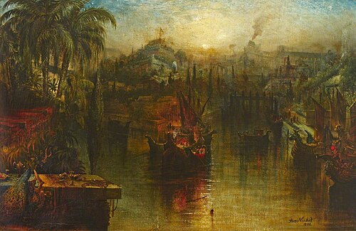 A Harbour Capriccio with Boats and Buildings Beyond, 1882, Hume Nisbet