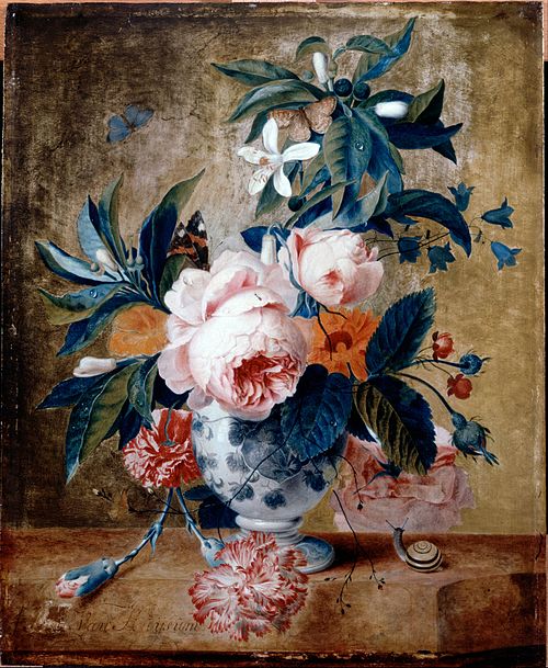 A Delft Vase with Flowers, 1729, Francina Margaretha van Huysum