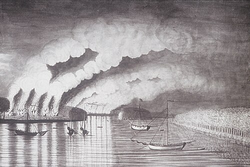 A View of the Plundering and Burning of the City of Grimross, 1758, Thomas Davies