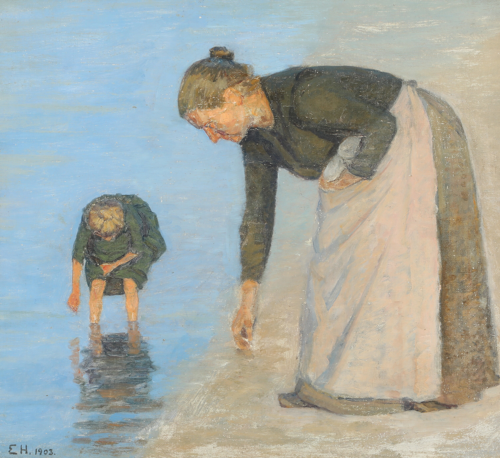 Fiskerkone ved stranden, Skagen, 1903, Einar Hein