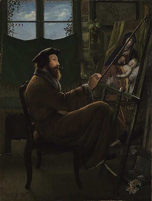 Georg Philipp Schmitt, der Vater des Künstlers, an der Staffelei, 1852, Guido Schmitt