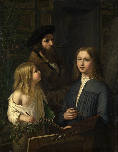 Selbstbildnis mit dem Vater Georg Philipp und dem Bruder Nathanael, 1853, Guido Schmitt