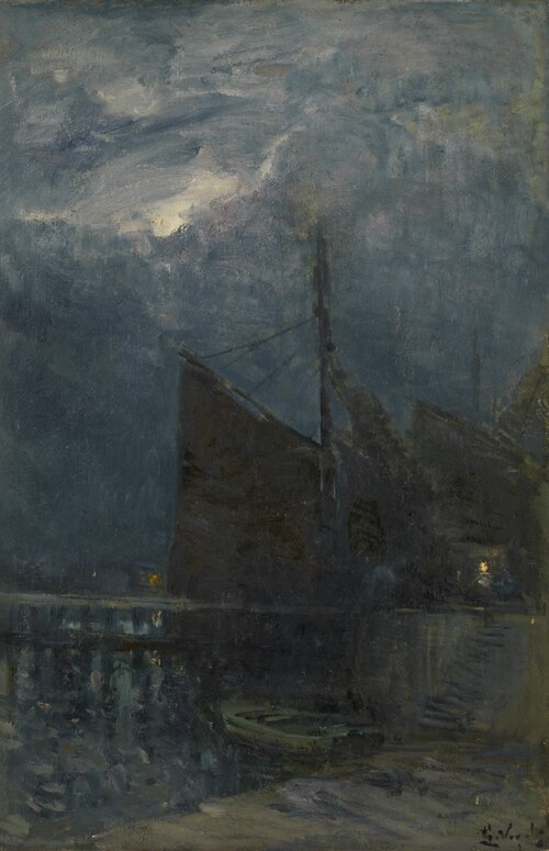 Entrance of a Harbour by Night, 1889, Guillaume Vogels