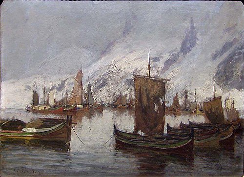 Fishingboats in the Port, 1889, Gunnar Berg