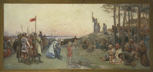 Ansgar Preaching Christianity. Second Proposed Decoration of the Walls in the Upper Hall of the Nati, 1889, Gustaf Cederström