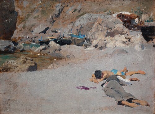 Two Boys on a Beach with Boats, 1878, John Singer Sargent