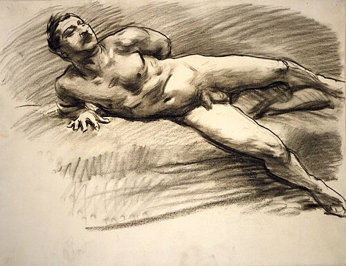 Recumbent Male Nude Leaning on His Right Forearm, 1902, John Singer Sargent