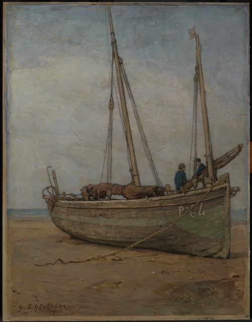 Fischerboote in Tiefebbe bei La Panne, 1902, Gustav Schönleber