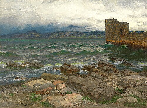 Coastal Landscape with an Old Tower, , Julius Runge