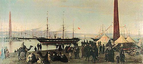 Paso de la fragata Berenguela por el Canal de Suez durante la inauguración del mismo en 1869, 1870, Ramon Padró i Pedret