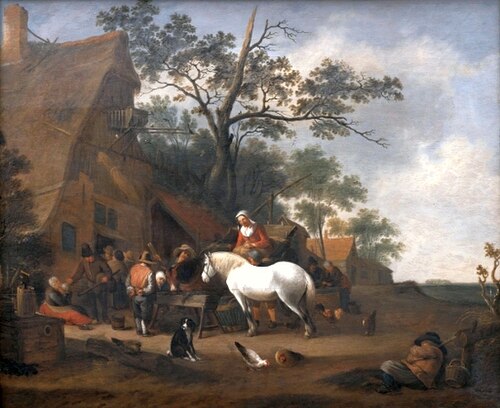Devant l'auberge., 1650, Hendrick de Meijer