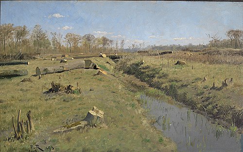Beim Holzfällen im Durlacher Wald, 1893, Paul Ravenstein