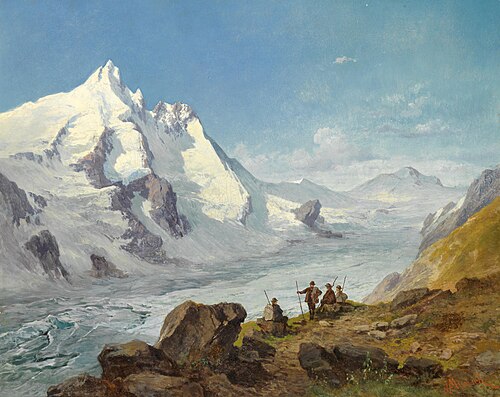 Group of Mountain Climbers Beside the Pasterze Glacier, at the foot of the Großglockner, the Johanni, , Leopold Munsch