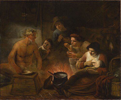 Satyre chez le paysan (détail)., 1653, Constantin Adrien van Renesse