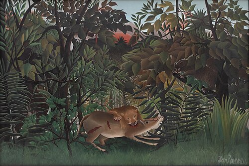 Le lion, ayant faim, se jette sur l’antilope, 1905, Henri Rousseau