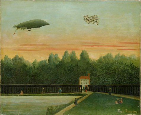 Landscape with the Dirigible Republique and a Wright Airplane, 1909, Henri Rousseau