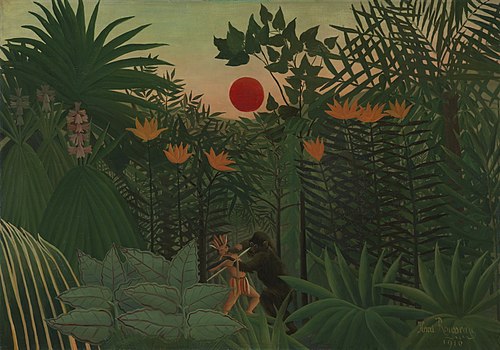Tropical Landscape: American Indian Struggling with a Gorilla, 1910, Henri Rousseau