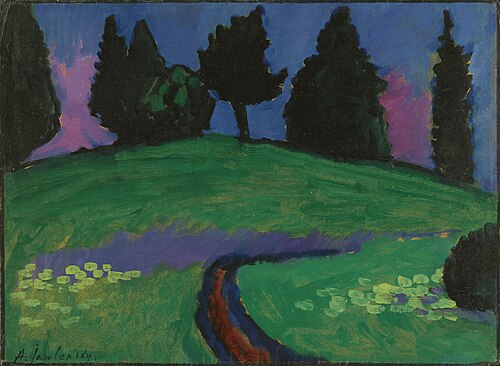 Dark trees over green slope, 1910, Alexej von Jawlensky