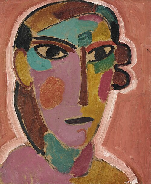 Mystical Women's head on red ground, 1917, Alexej von Jawlensky