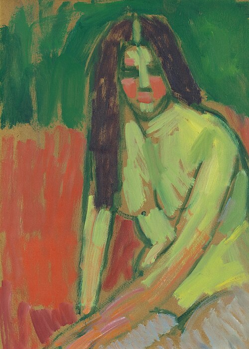 Half-nude figure with long hair sitting bent, 1910, Alexej von Jawlensky