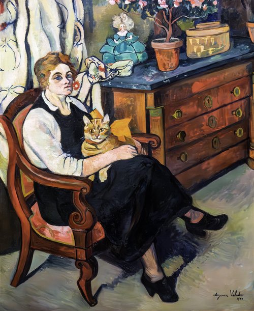 Portrait de Madame Lily Walton (Femme à la commode ; Portrait de Miss Lily Walton avec Raminou), 1922, Suzanne Valadon