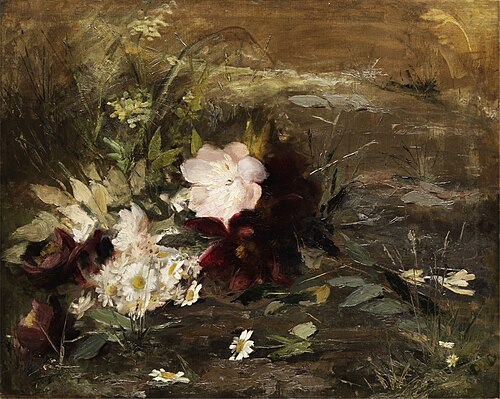 Seerosen bloemen en Margrieten op de wal, , Gerardina Jacoba van de Sande 